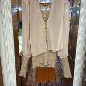 Tory Burch Gold and Beige Glitter Top